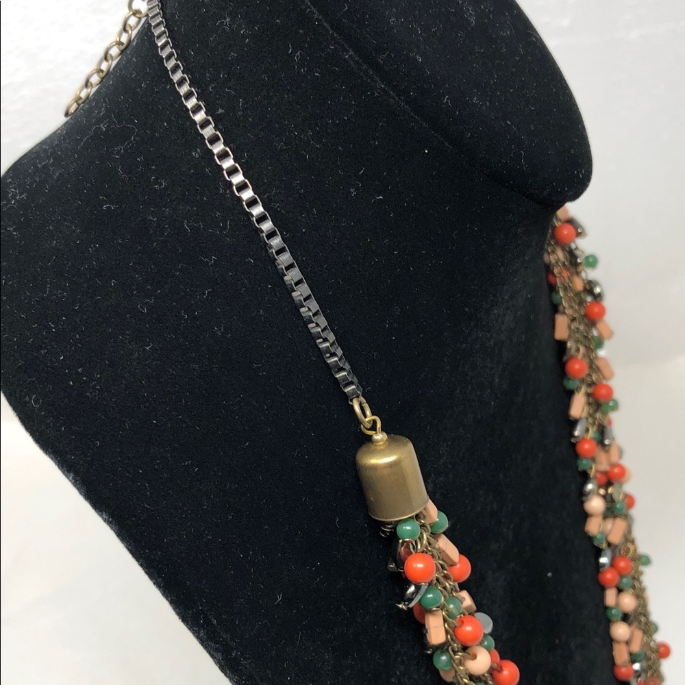 Bohemian Four Strand Coral and Peach Beaded Necklace Lobster Claw Clasp - Picture 5 of 8